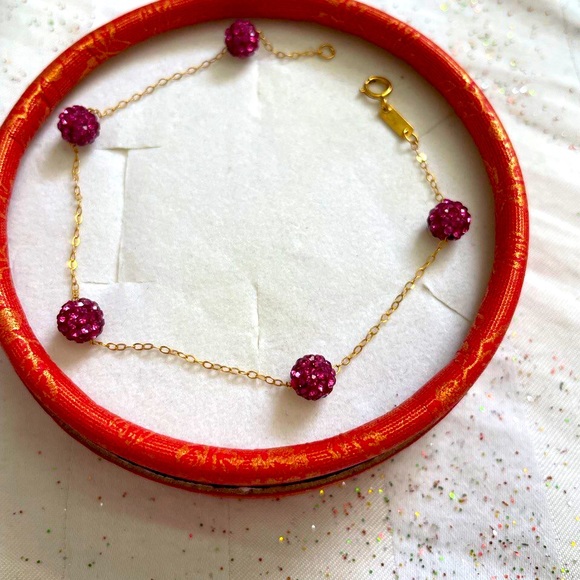 โ21k solid gold bracelet with swarovski fuchsia ball - Picture 7 of 13